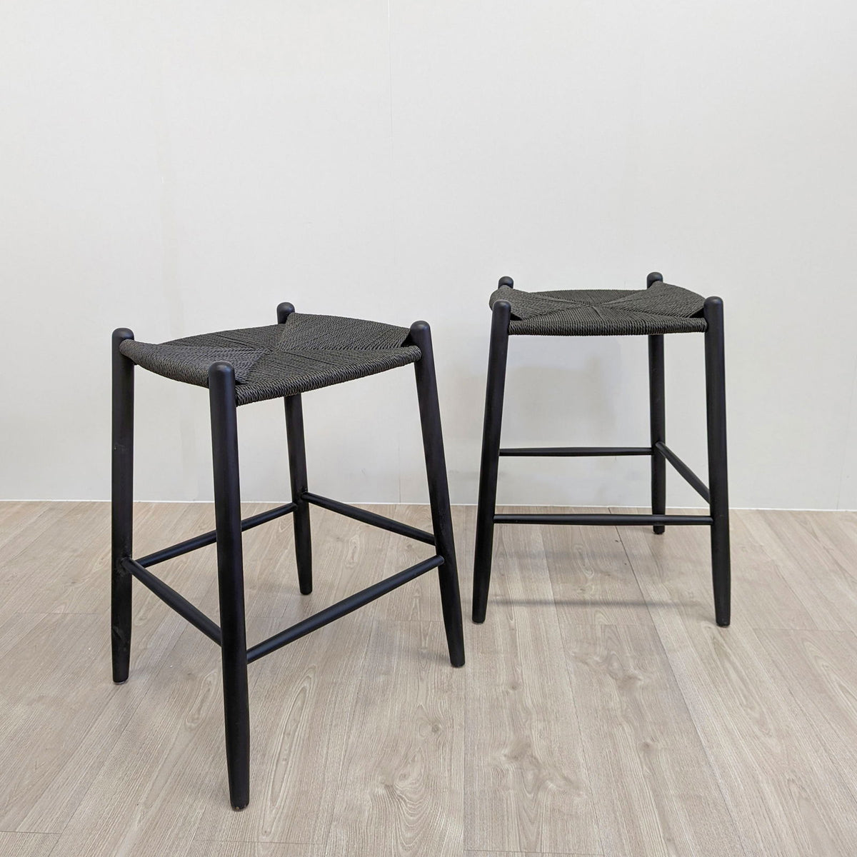 Rattan Stackable Bar Stool - Black | Set of 2 BUBULAND HOME