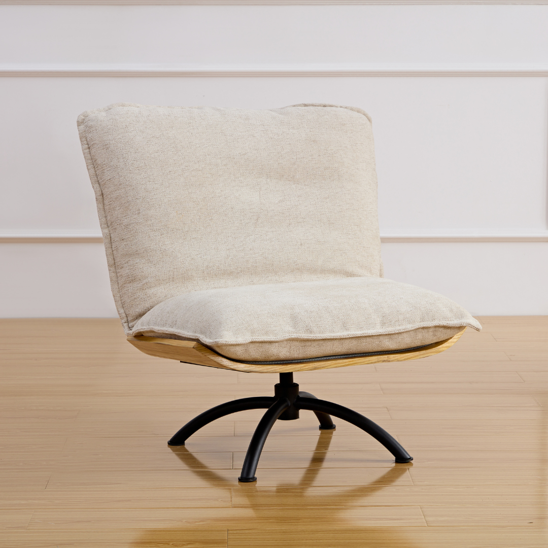 Serenity Swivel Chair on Angled View in Timber Room