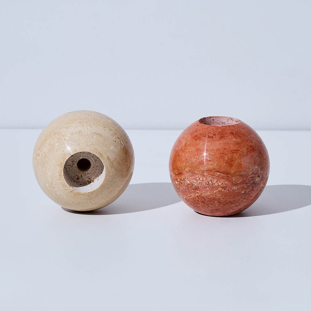 Sphere Travertine Candle Holder - Homewares Sand BUBULAND HOME