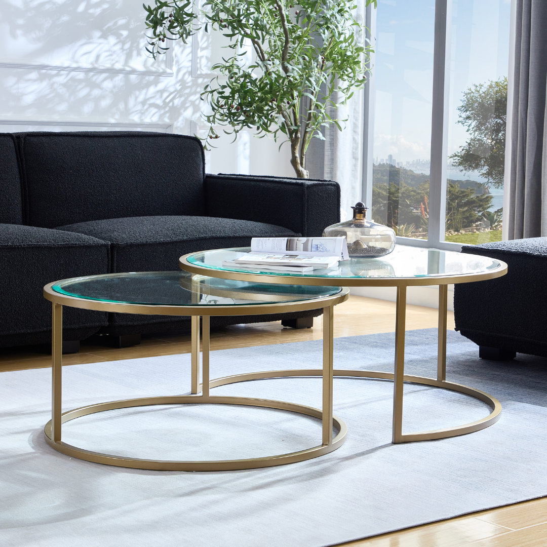Stella Glass & Brass Nesting Coffee Table - Coffee Tables Default Title BUBULAND HOME