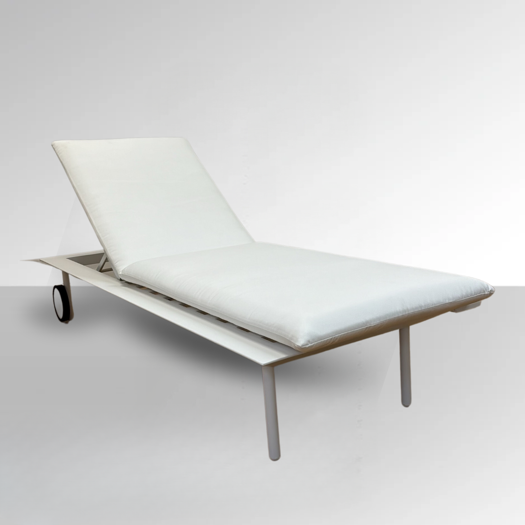 Sun Lounge with Side Table & Wheels - Grey and White - Sunloungers Default Title BUBULAND HOME