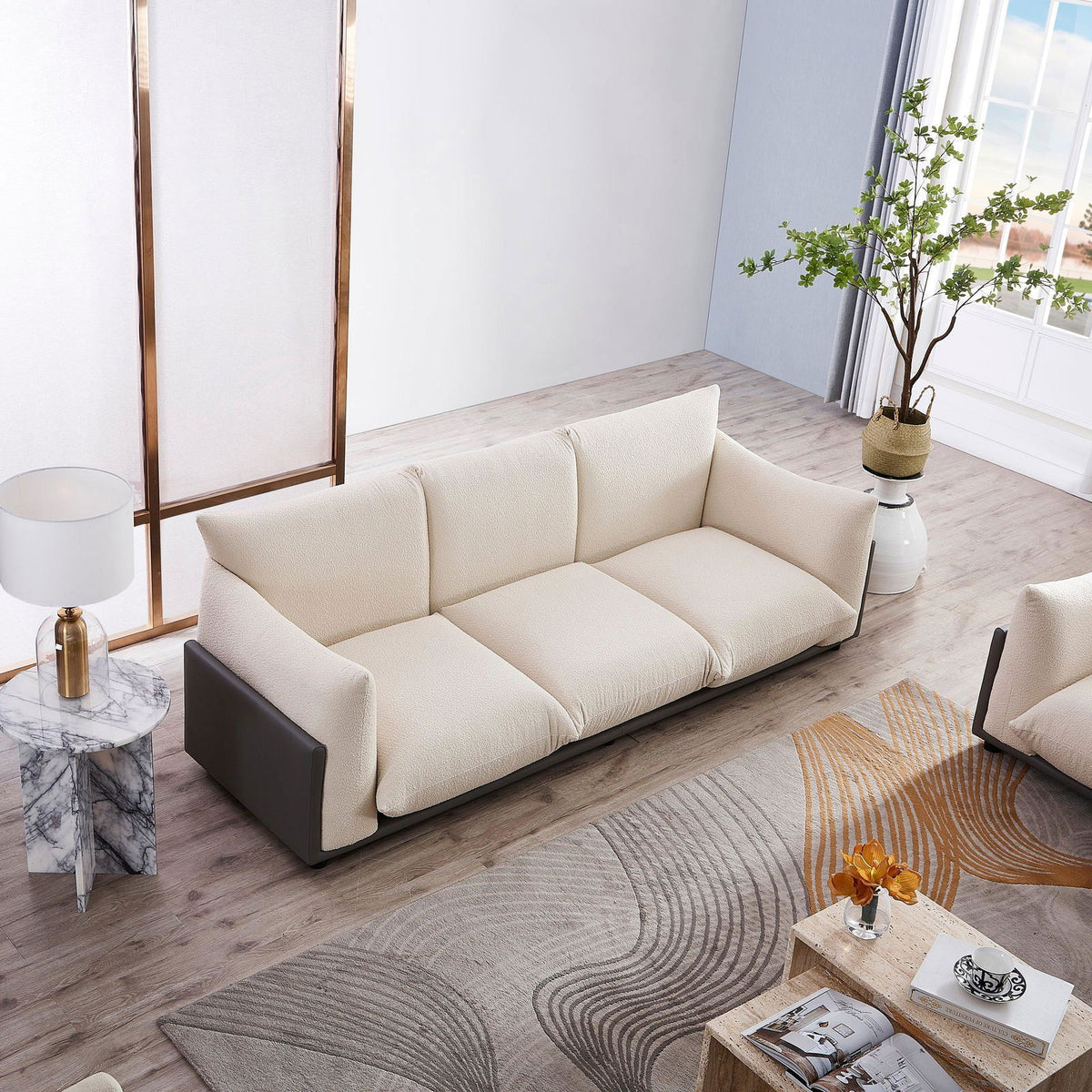 The Puff 3 Seater Boucle Sofa - Natural White BUBULAND HOME