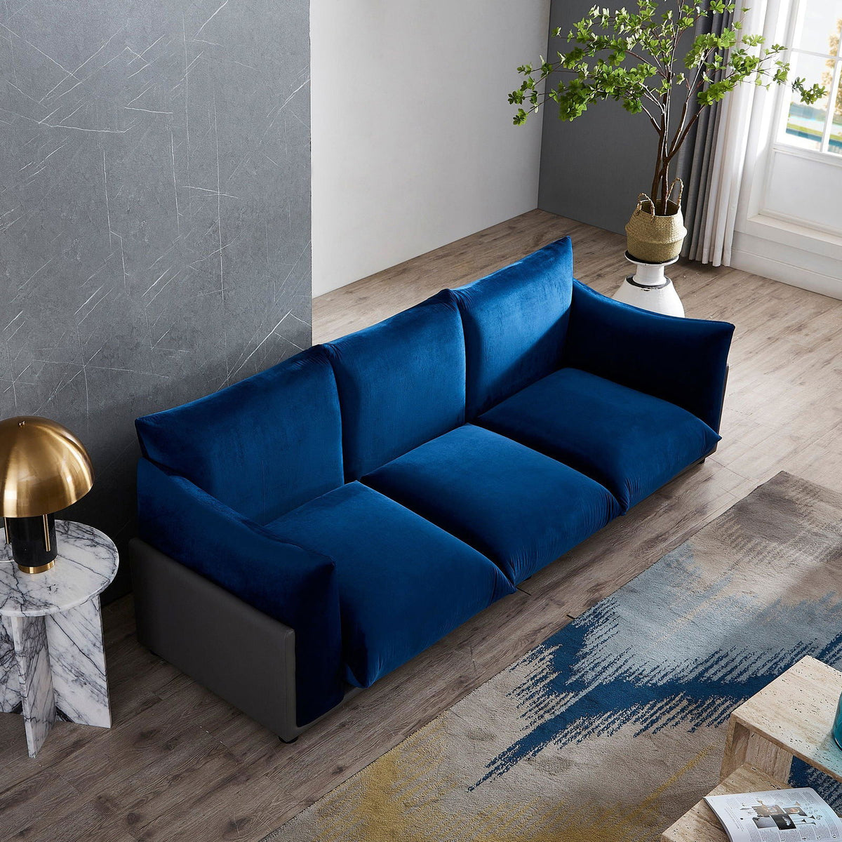 The Puff 3 Seater Velvet Sofa - Blue BUBULAND HOME