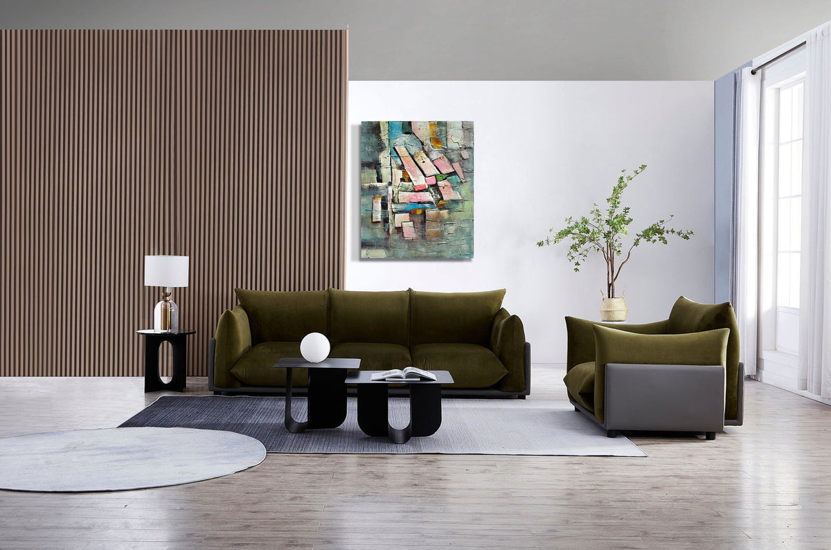 The Puff 3 Seater Velvet Sofa - Moss Green - sofa Moss Green Velvet BUBULAND HOME