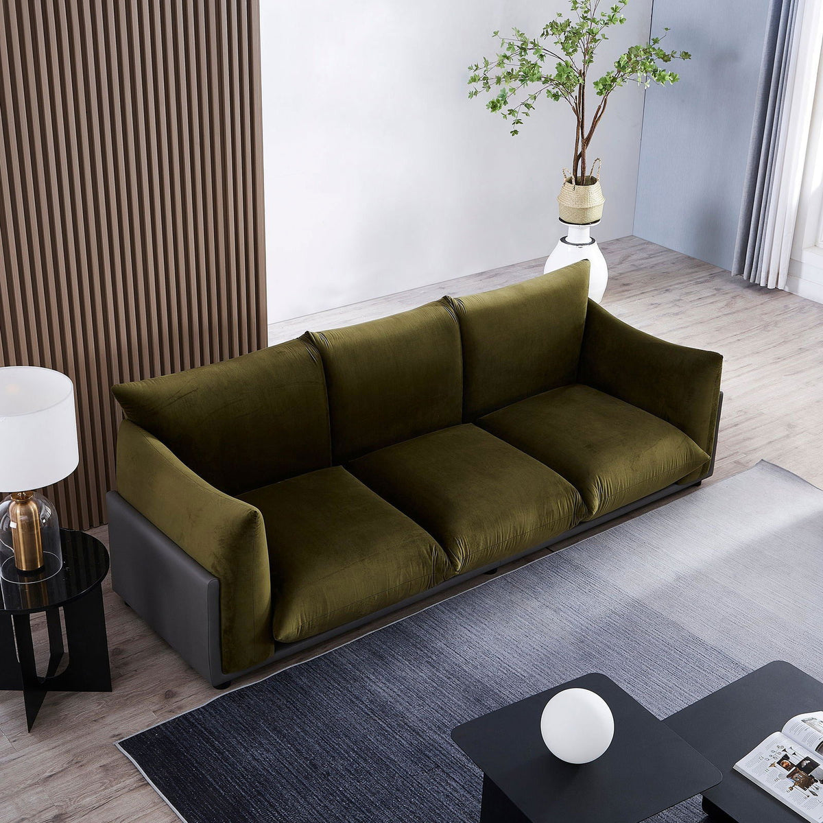 The Puff 3 Seater Velvet Sofa - Moss Green - sofa Moss Green Velvet BUBULAND HOME