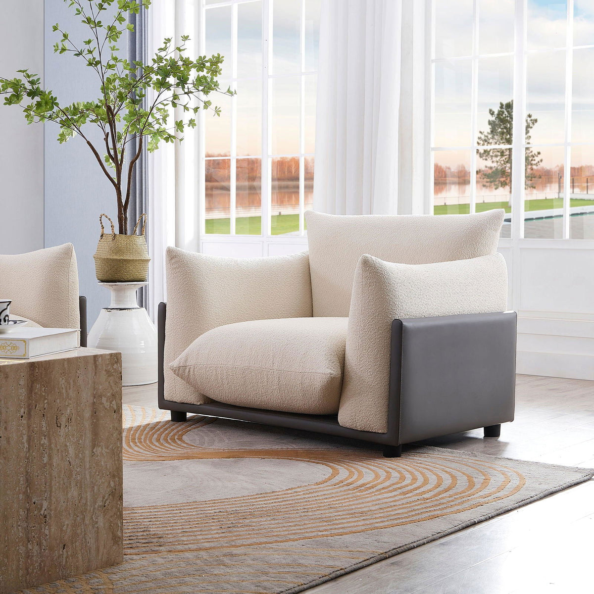 The Puff Boucle Occasional Chair - Natural White BUBULAND HOME