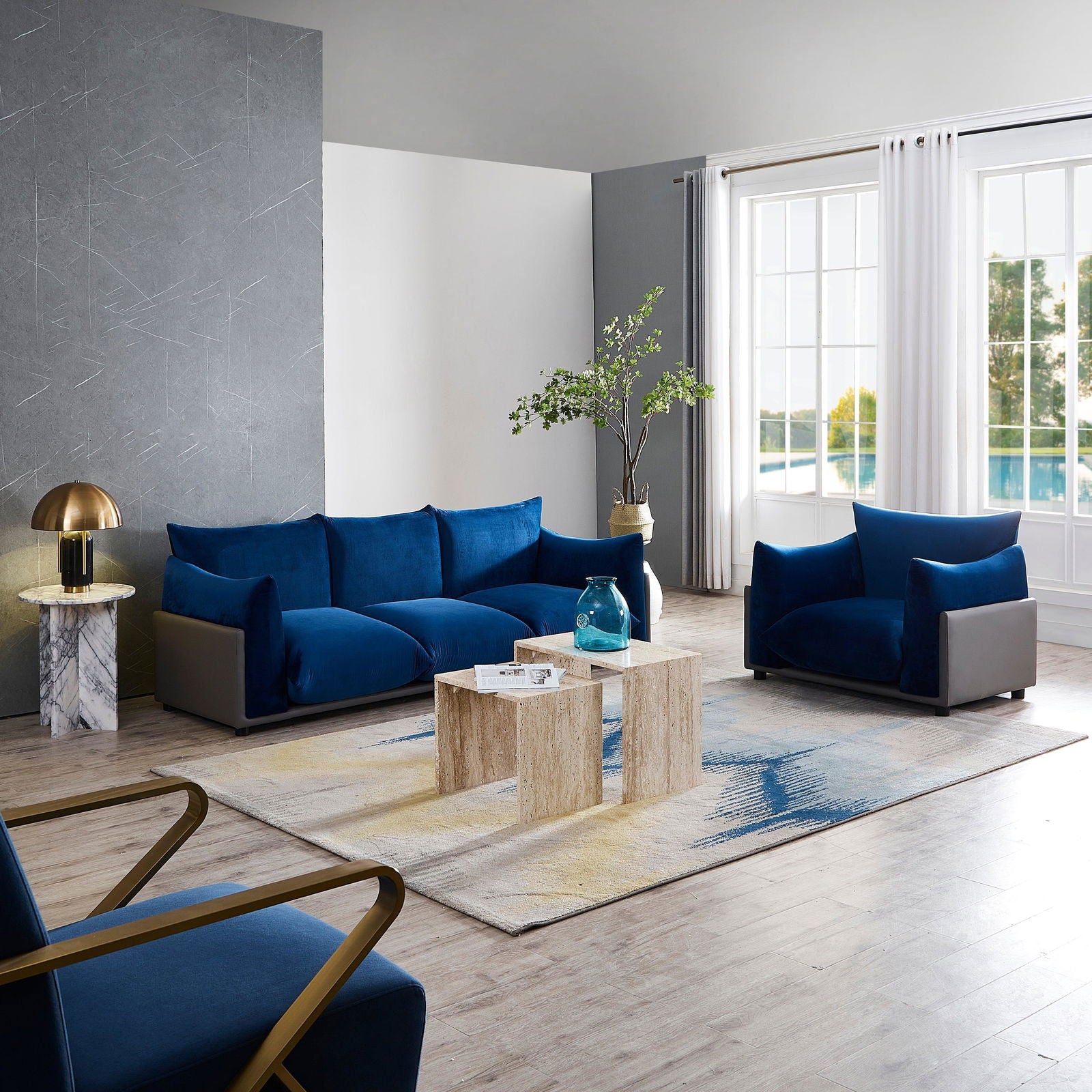 The Puff Velvet Occasional Chair - Blue - sofa Blue Velvet BUBULAND HOME