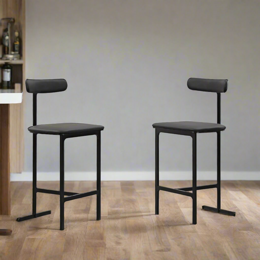 Theater Barstool - Black Metal & Faux Leather - Table & Bar Stools Black BUBULAND HOME