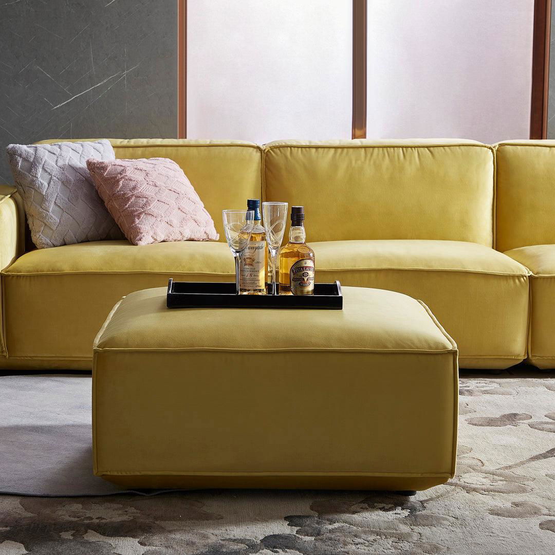 Tofu Velvet Ottoman - Mustard Yellow BUBULAND HOME