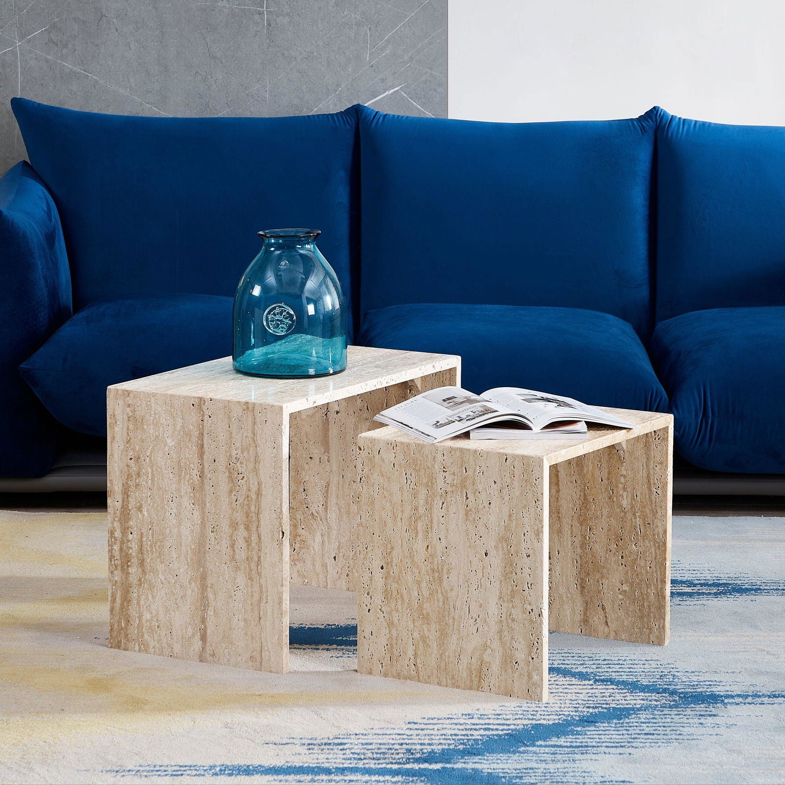Travertine Coffee Table - Coffee Tables Small: 45cm W X 35cm D x 40cm H BUBULAND HOME