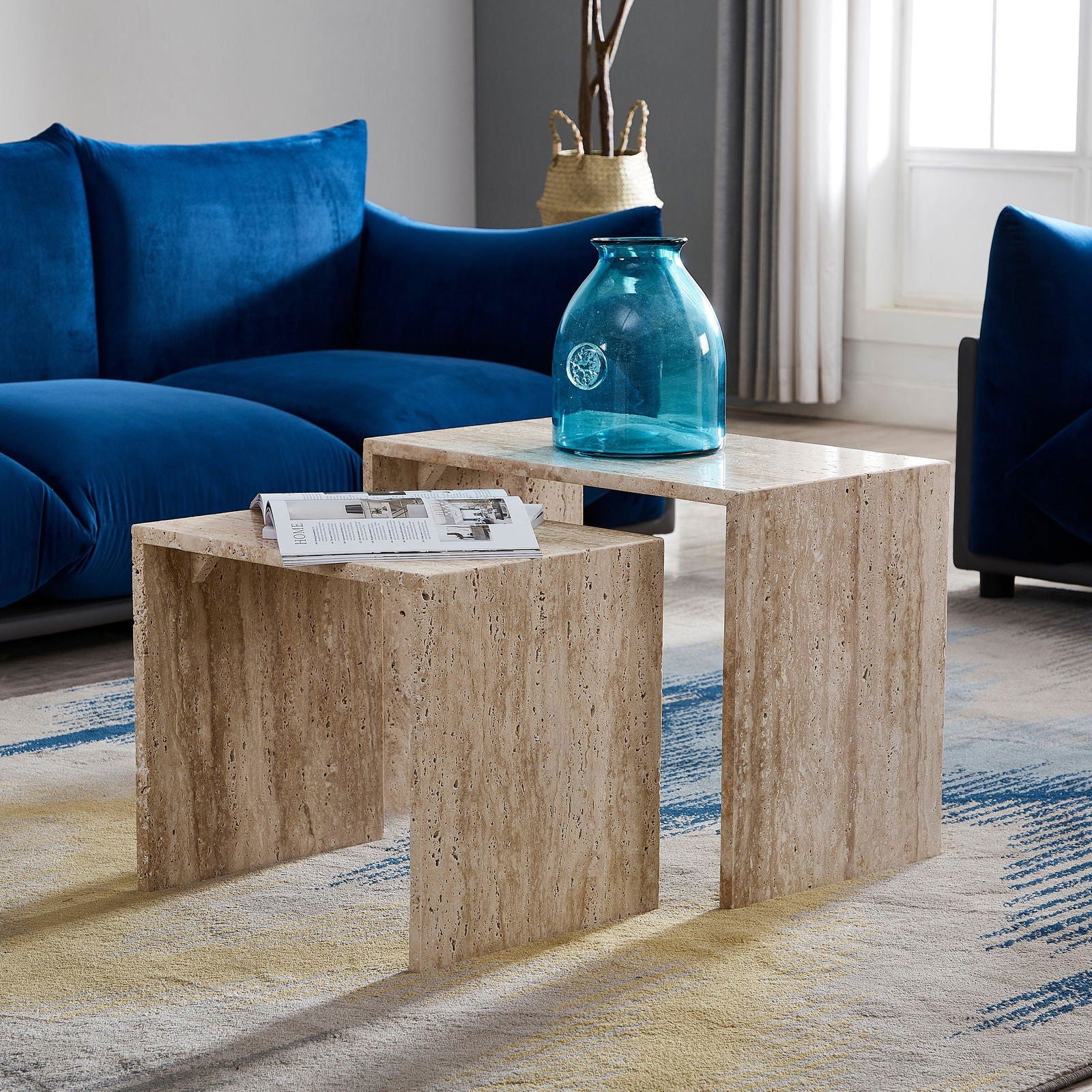 Travertine Coffee Table - Coffee Tables Large 60cm W X 35cm D x 45cm H BUBULAND HOME