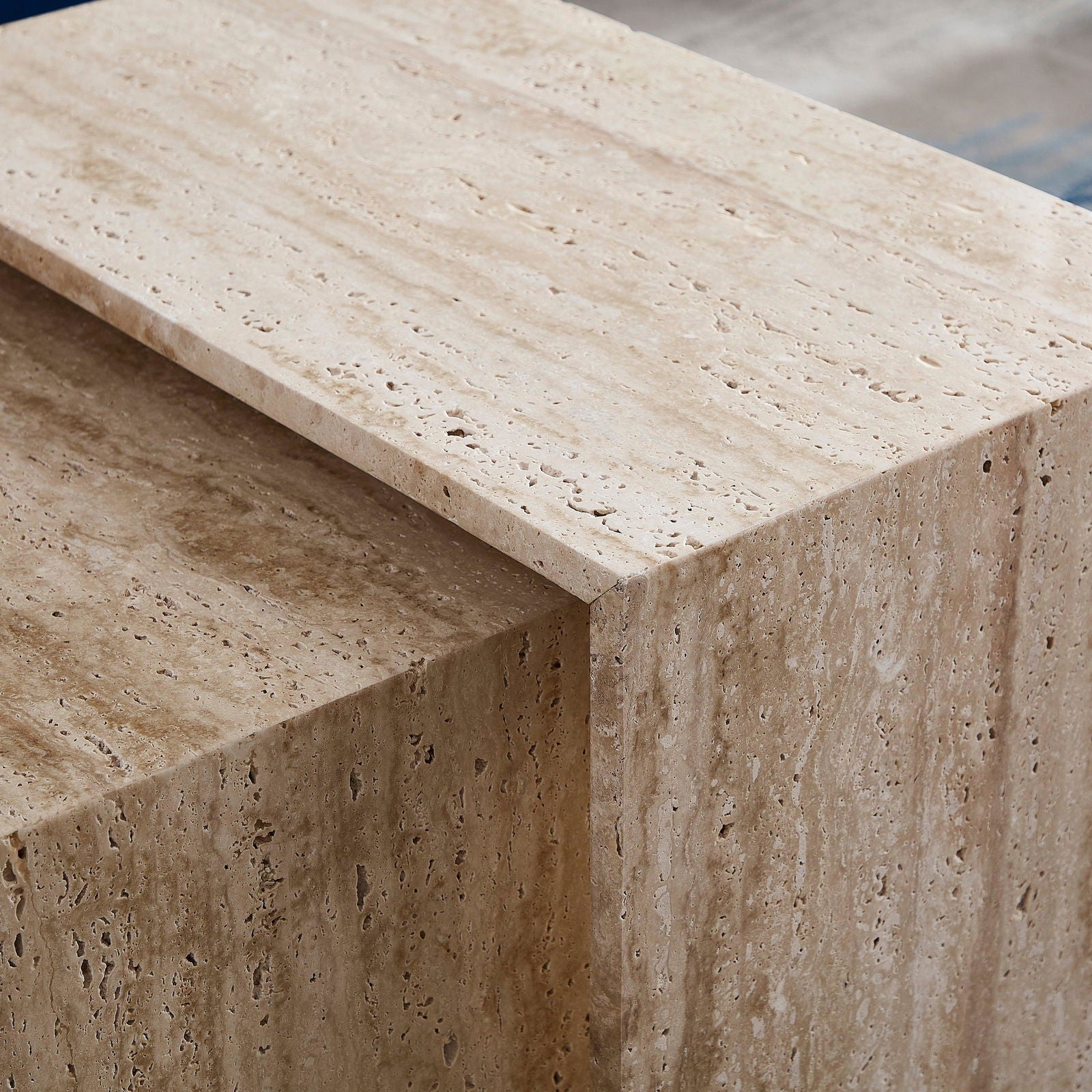 Travertine Coffee Table - Coffee Tables Large 60cm W X 35cm D x 45cm H BUBULAND HOME