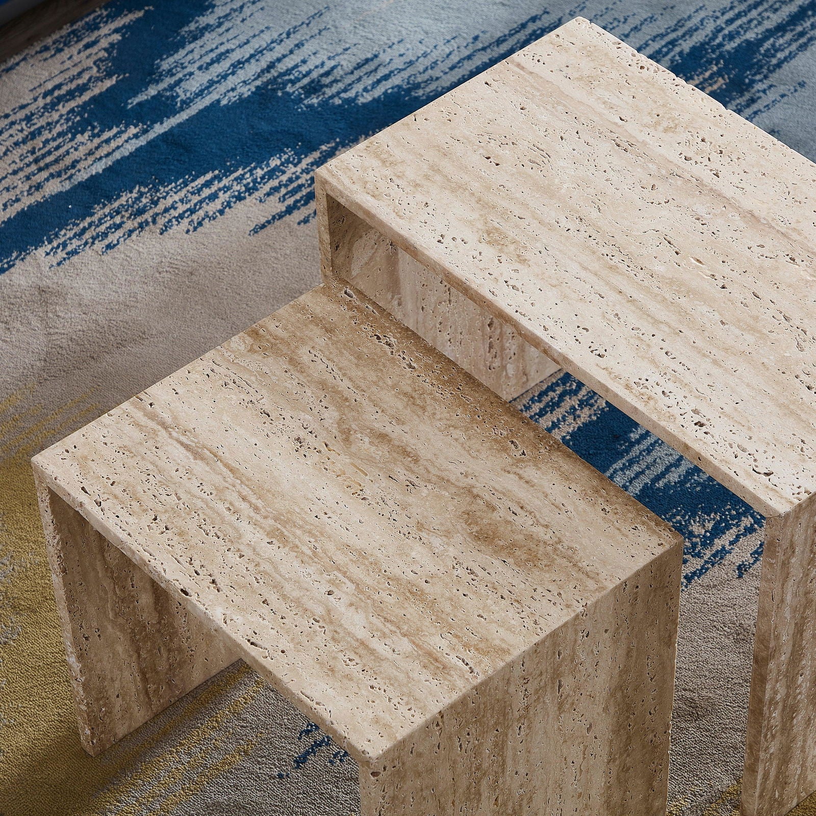 Travertine Coffee Table - Coffee Tables Large 60cm W X 35cm D x 45cm H BUBULAND HOME