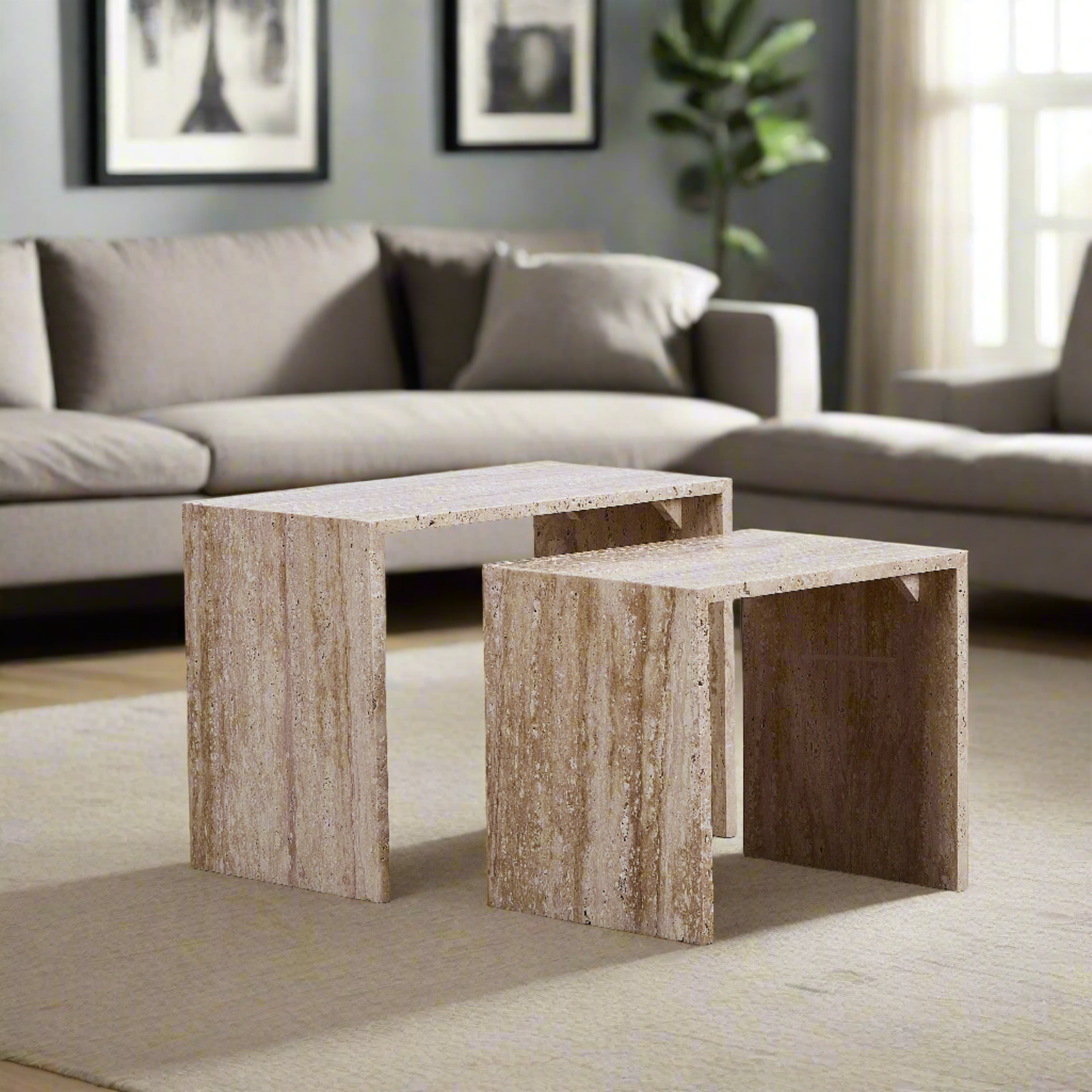 Travertine Coffee Table - Coffee Tables Large 60cm W X 35cm D x 45cm H BUBULAND HOME