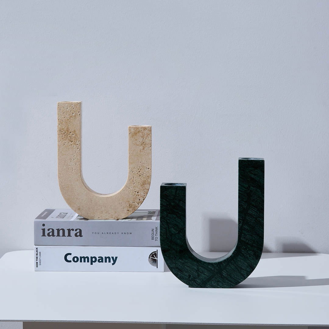 U-Shape Travertine & Marble Candle Holder - Homewares Travertine BUBULAND HOME