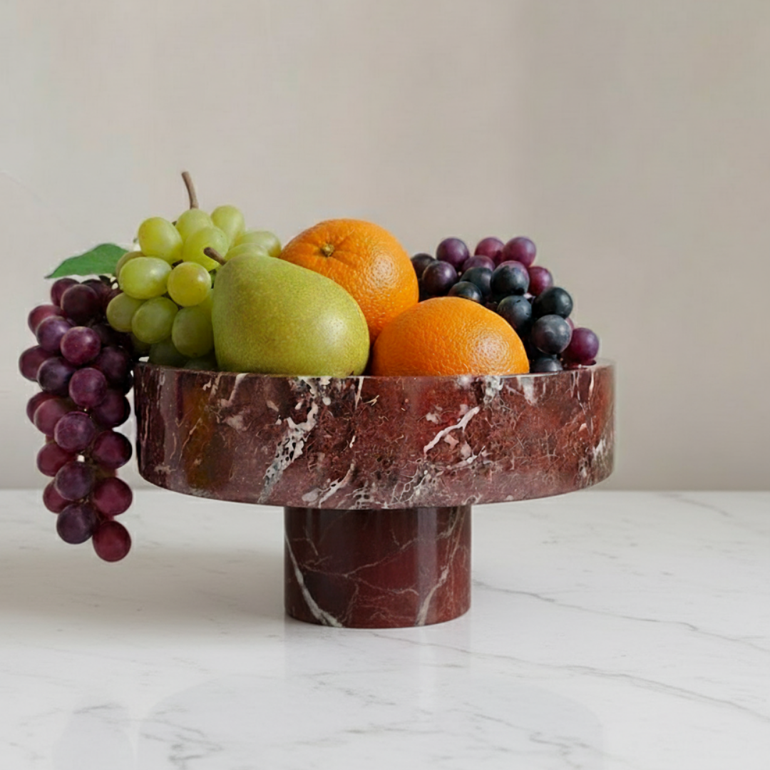 Vera Rosso Fruit Bowl Marble Sculpture