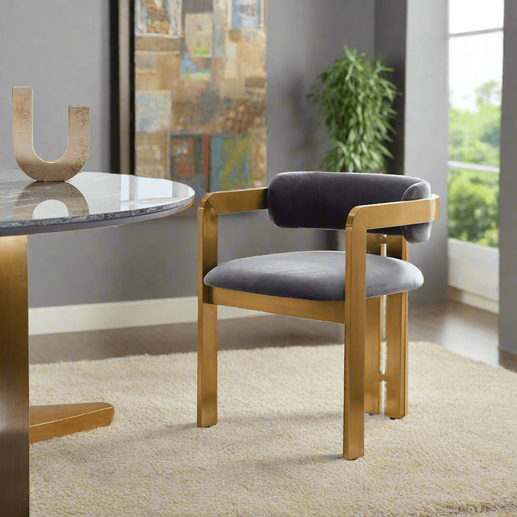 Amelia Brass & Velvet Dining Chair - dining chair Brass BUBULAND HOME