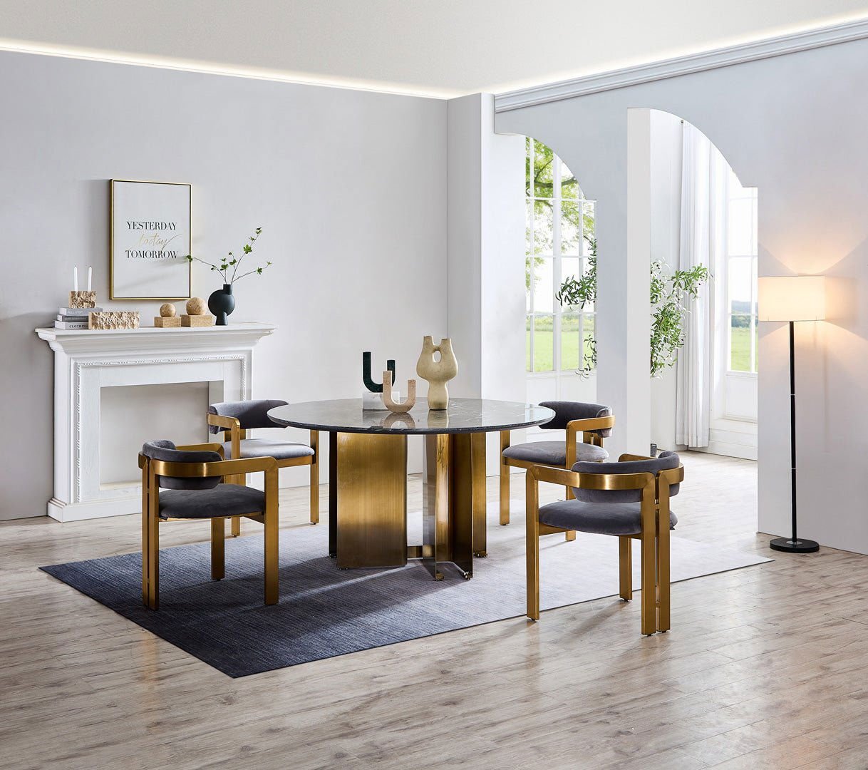 Amelia Brass & Velvet Dining Chair - dining chair Brass BUBULAND HOME