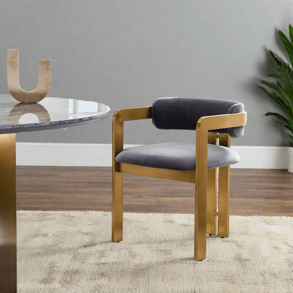 Amelia Brass & Velvet Dining Chair - dining chair Brass BUBULAND HOME