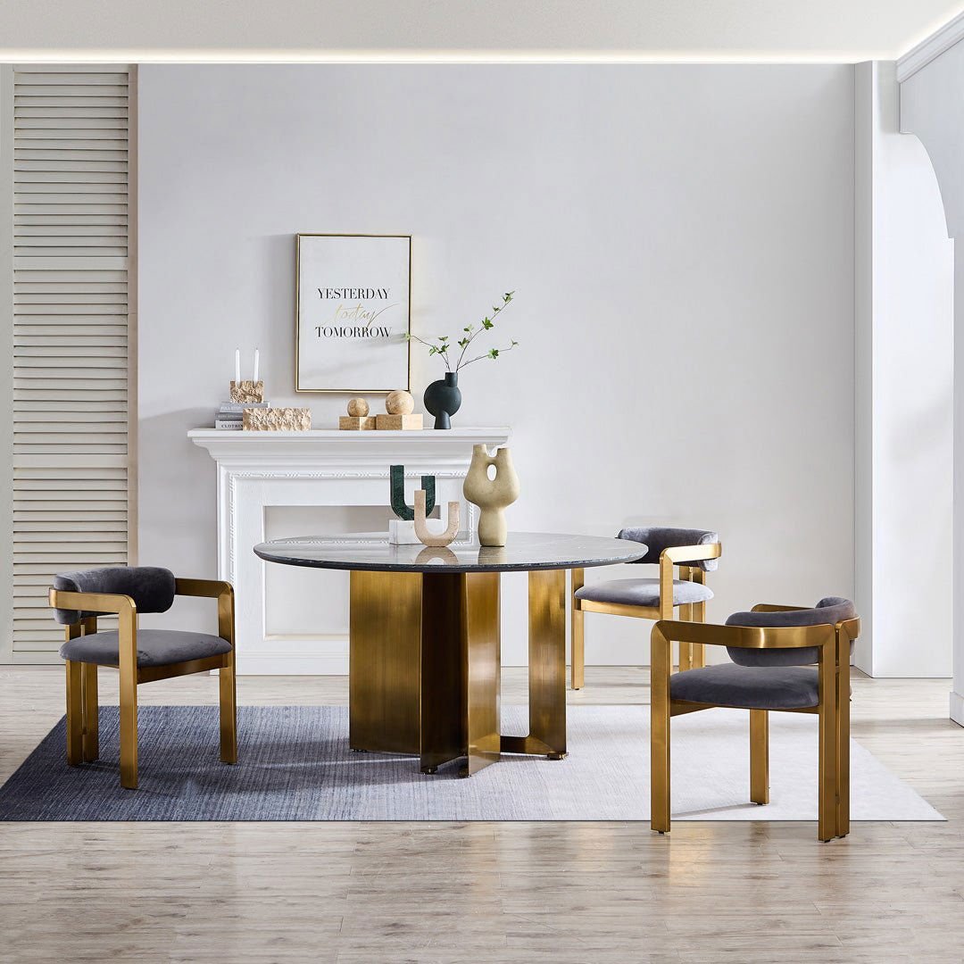 Amelia Brass & Velvet Dining Chair - dining chair Brass BUBULAND HOME