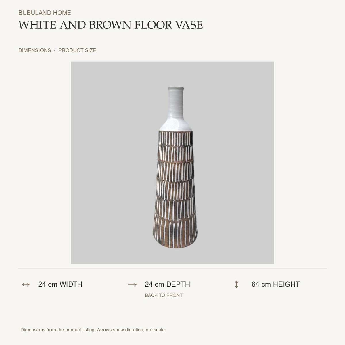 White and Brown Floor Vase dimensions: 24 cm width, 24 cm depth, 64 cm height; depth is measured back to front