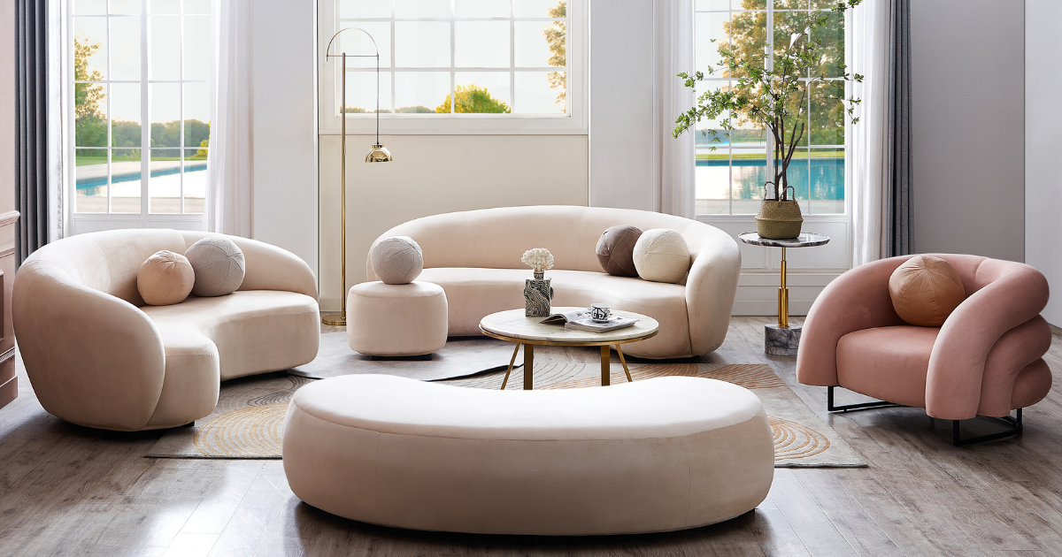 Curvo Sofa Collection with Louis Ball Cushions in Modern Style Living Room