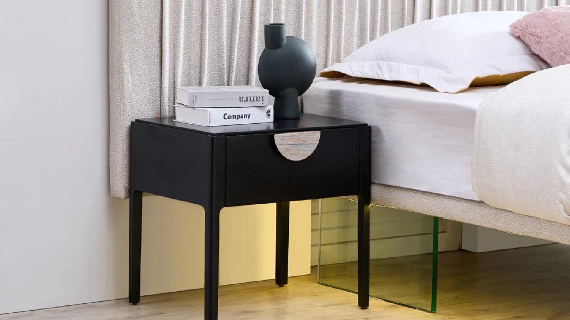 Craft Side Table Black in Bedroom Setting