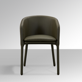 Goblet Dining Chair - Olive Green Faux Leather with Cross Stitching in Grey Background