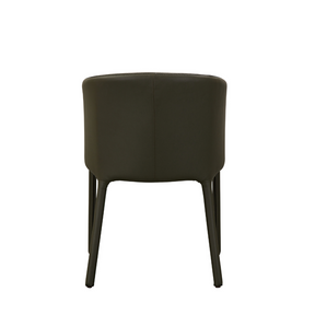 Goblet Dining Chair - Olive Green Faux Leather with Cross Stitching in White Background