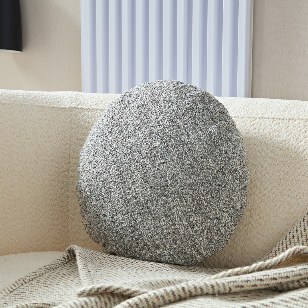 Moon Premium Weave Fabric Cushion - Dual Colours White/Grey Flat Round