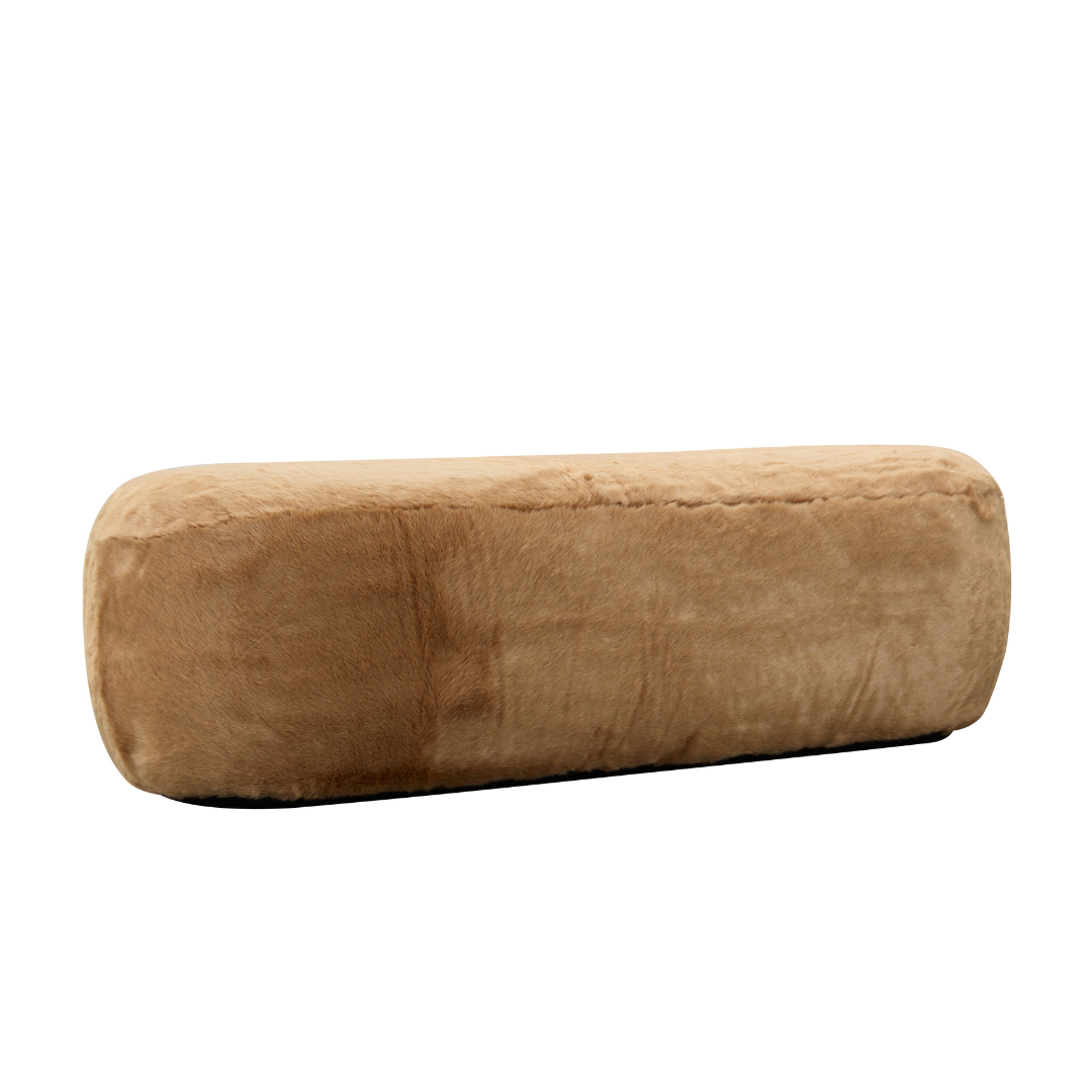 Glamour Long Oval Ottoman - Caramel Faux Fur in White Background