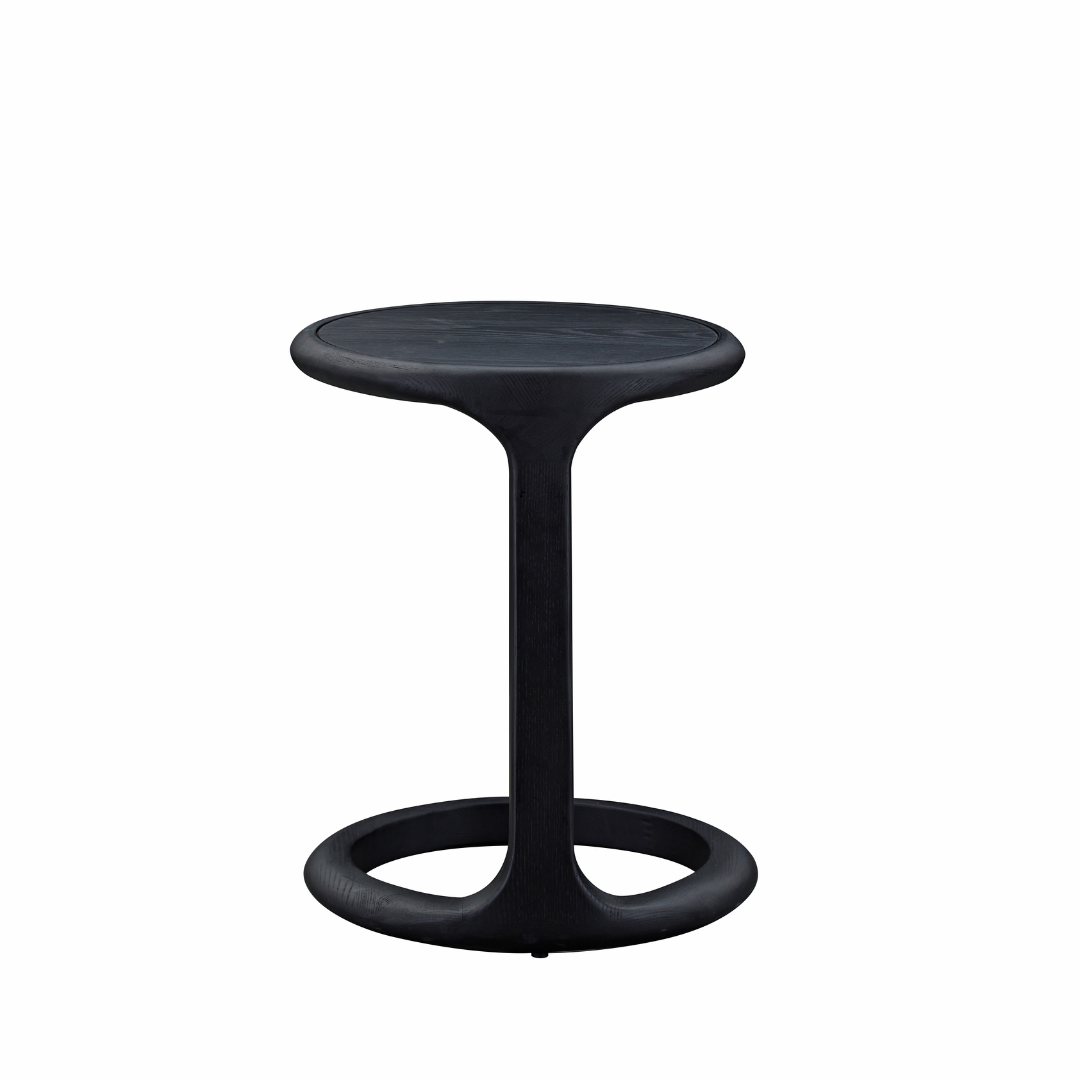 Loop Black C-Shape Timber Side Table in White Background