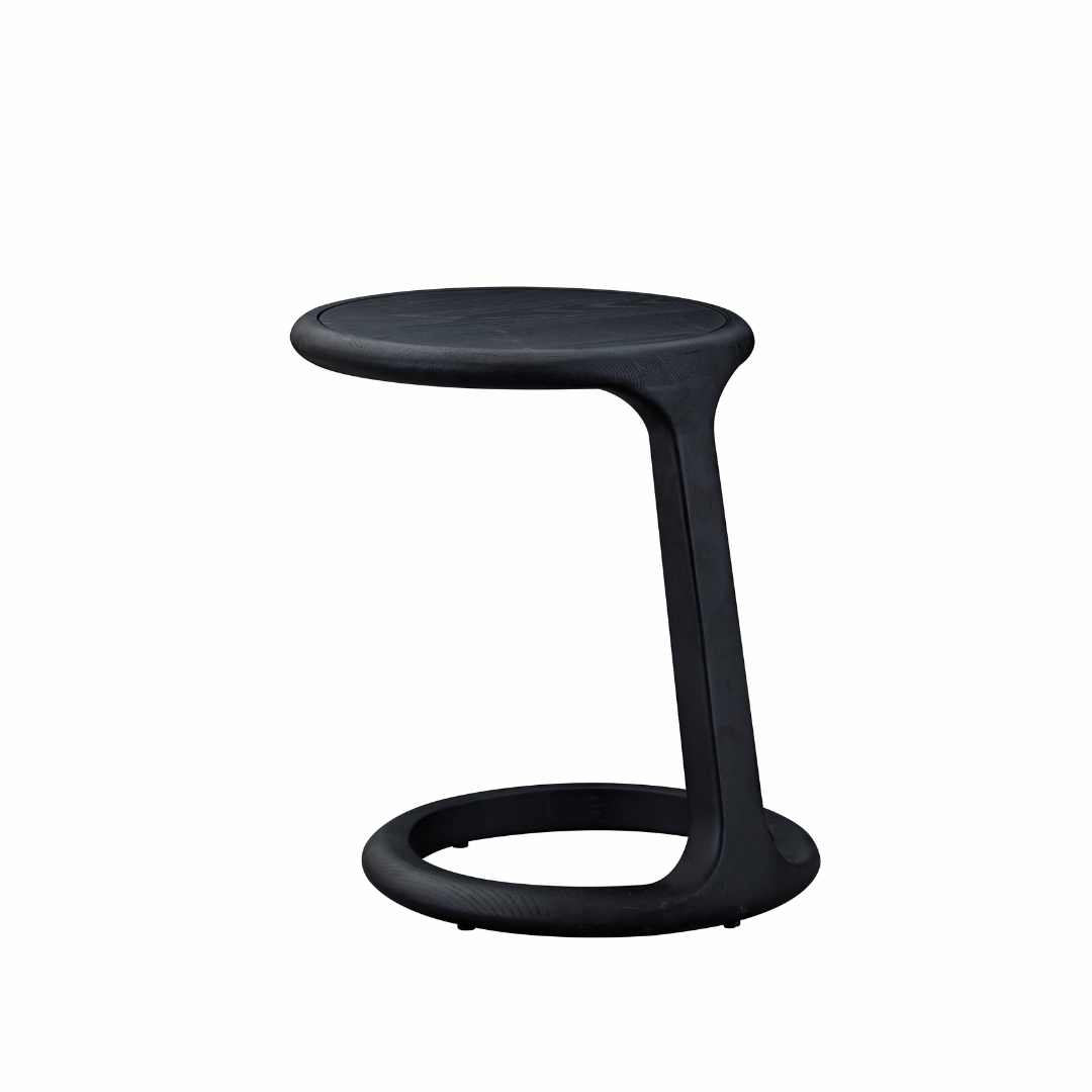 Loop Black C-Shape Timber Side Table in White Background