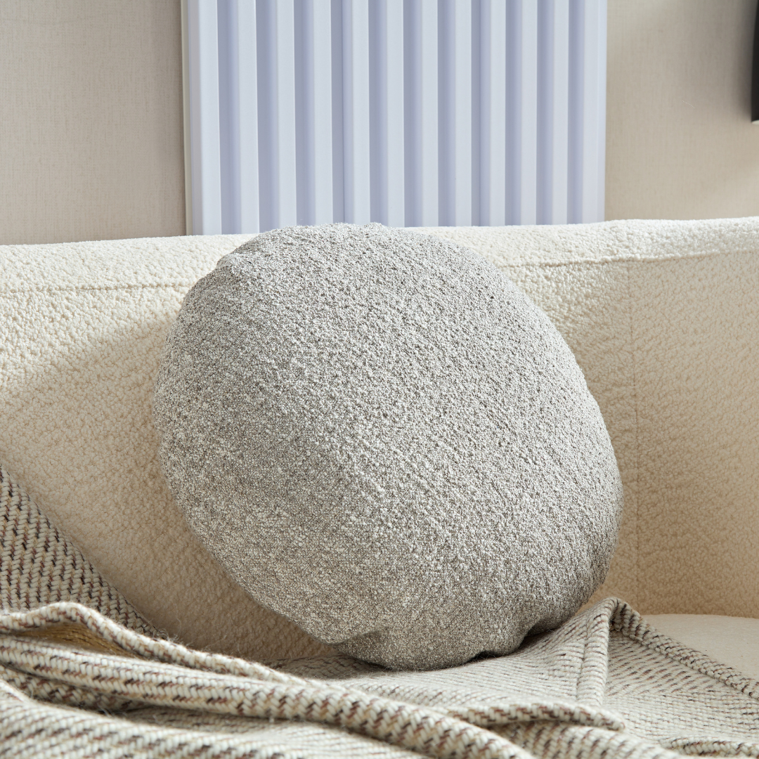 Moon Premium Weave Fabric Cushion - Dual Colours White/Dove Grey Flat Round