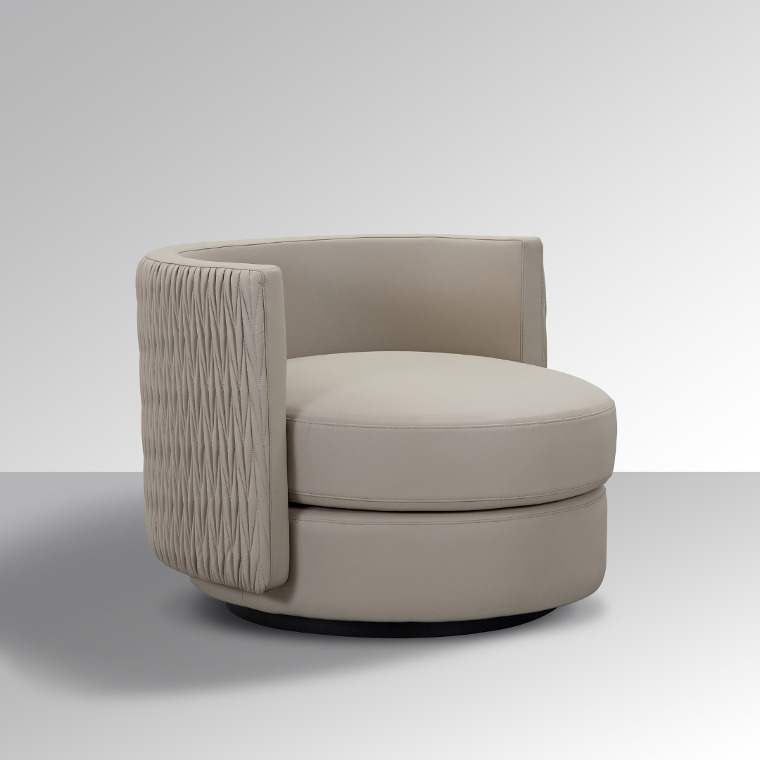 Dutti Swivel Armchair - Grey Faux Leather with Pinched Plate