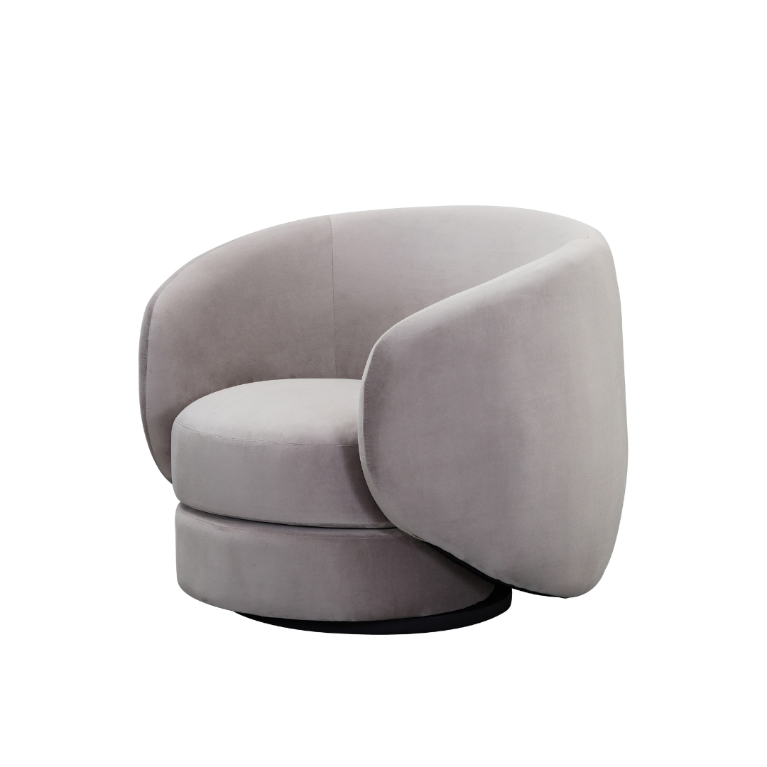Cuddo Swivel Armchair - Grey Velvet in White Background