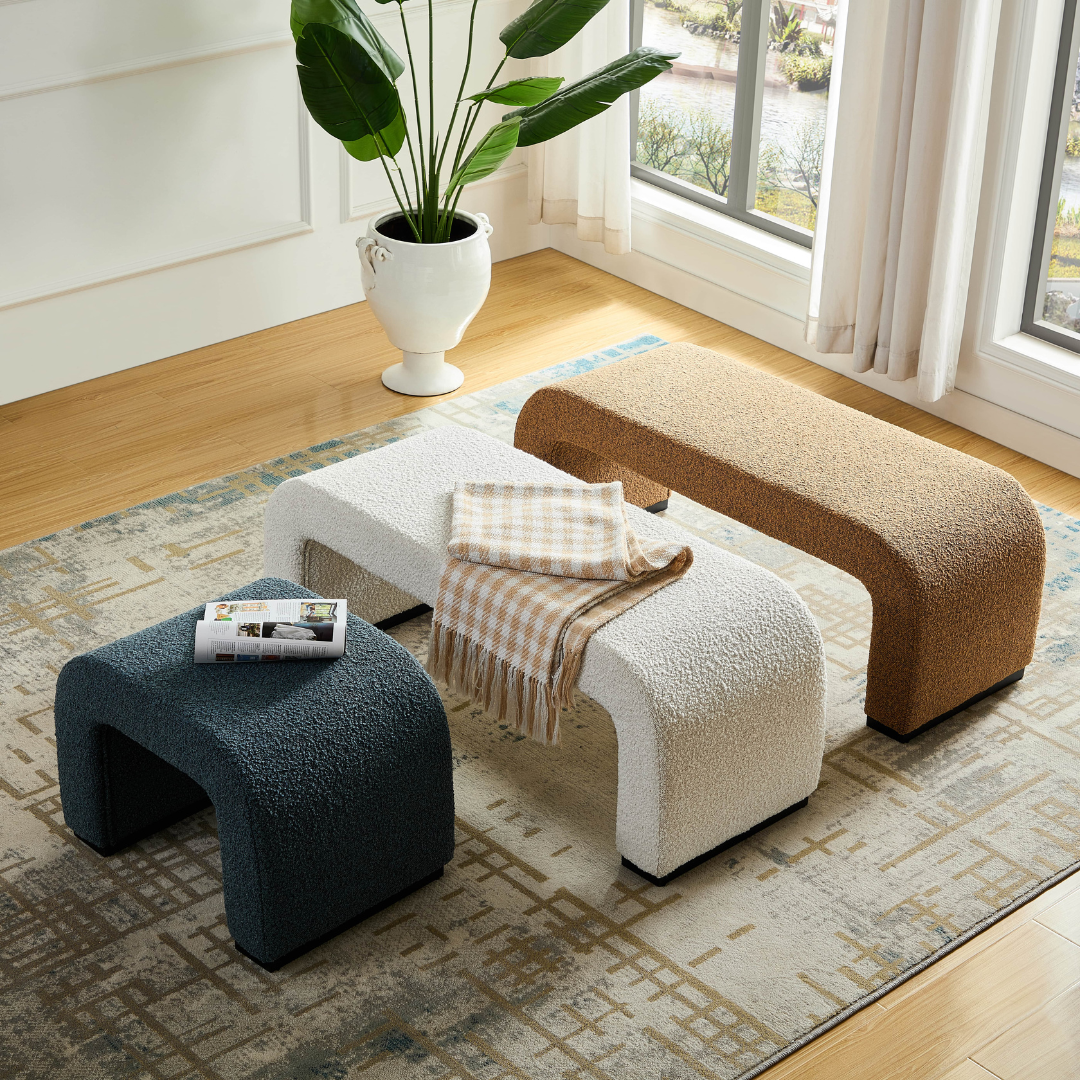 Arch Bench Ottoman  - Premium Ivory Boucle 60cm/120cm/155cm/180cm - BUBULAND HOME