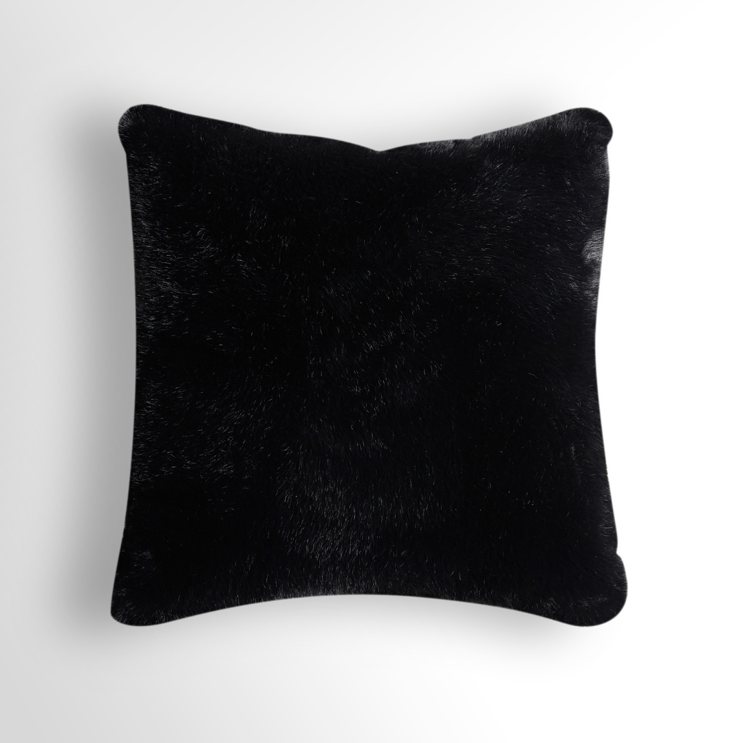 Glamour Black Faux Fur Cushion - Square