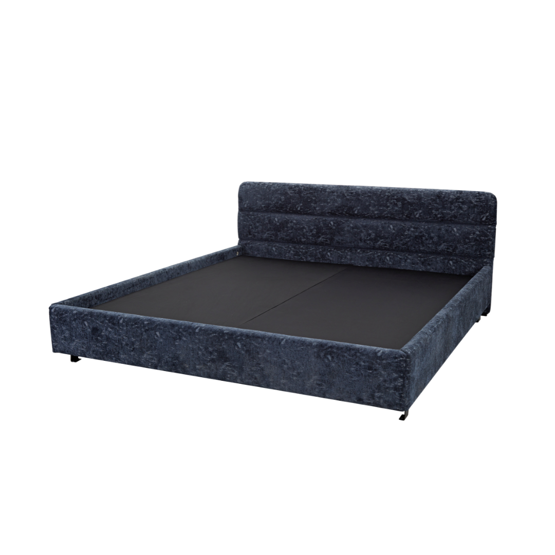 Kensington Horizontal Panelled Bed - Navy Blue Textured Fabric