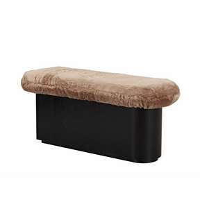 Amelie Bench Ottoman - Brown Faux Fur in White Background