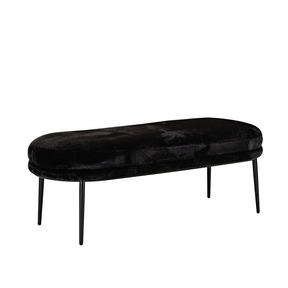 Glamour Bench Ottoman - Black Faux Fur in White Background