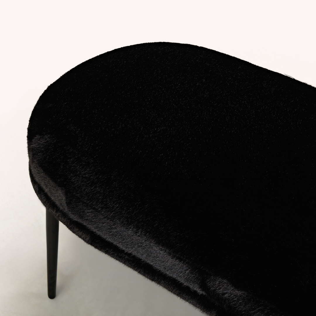Glamour Bench Ottoman - Black Faux Fur Details