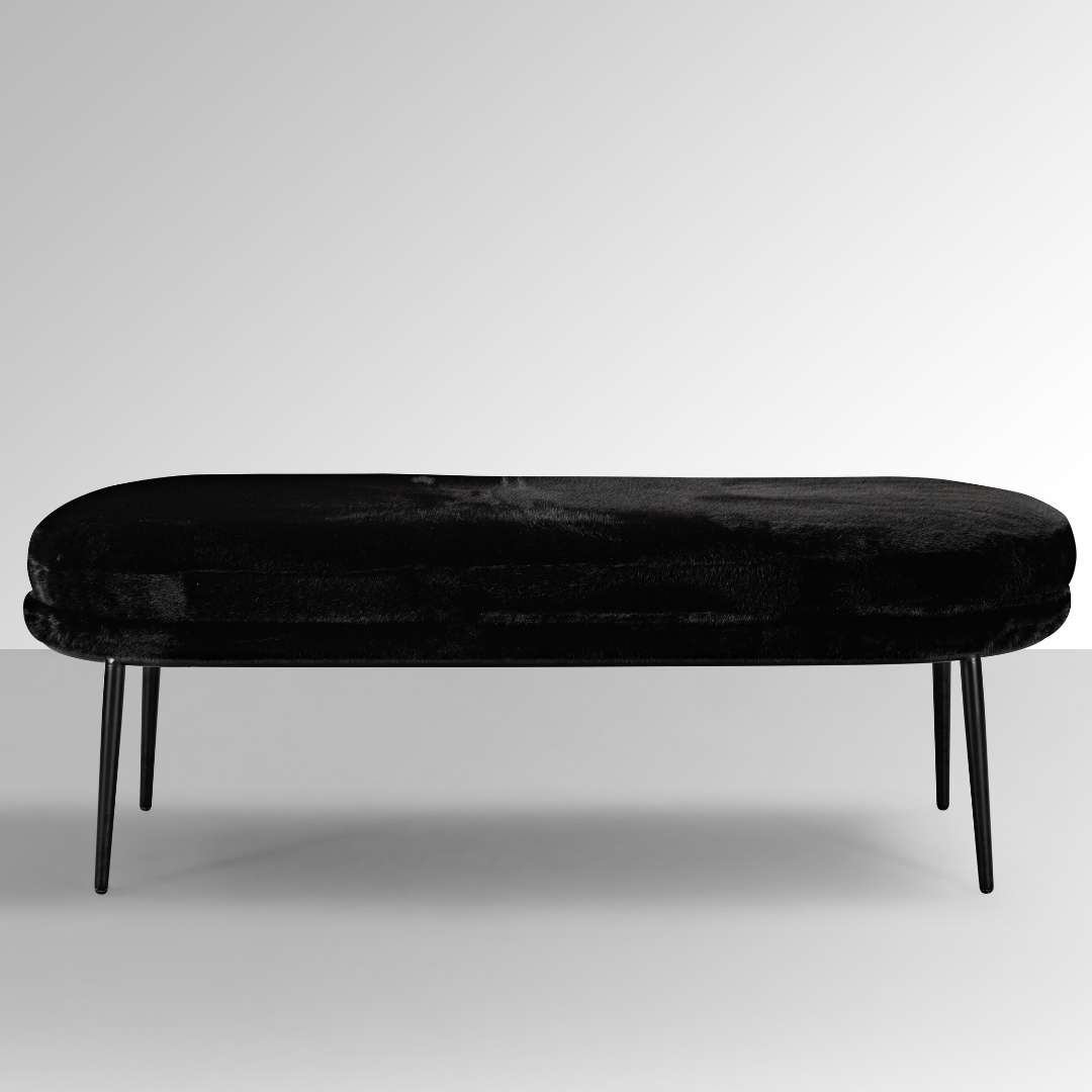 Glamour Bench Ottoman - Black Faux Fur in Grey Background