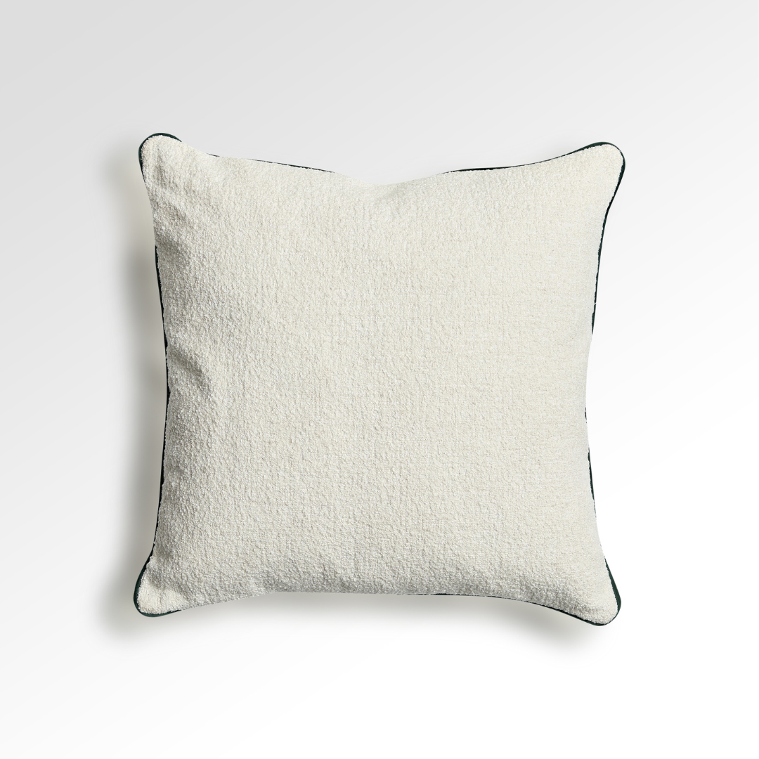 Flex Cream Premium Fabric Cushion with Green Piping - Square