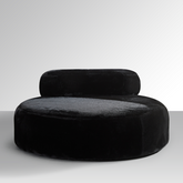 Flex Round Chaise Lounge with Movable Backrest- Black Faux Fur in Grey Background