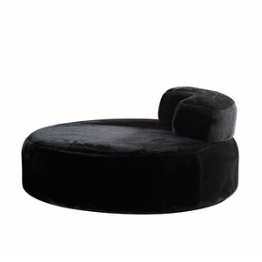 Flex Round Chaise Lounge with Movable Backrest- Black Faux Fur in White Background