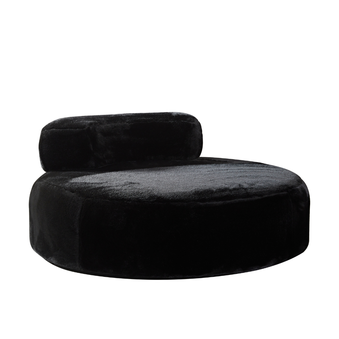 Flex Round Chaise Lounge with Movable Backrest- Black Faux Fur in White Background