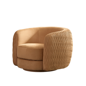 Barry Swivel Armchair with Pinch Plate - Caramel Suede in White Background