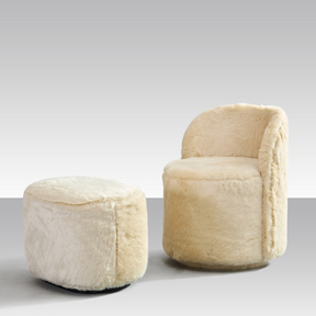 Glamour Swivel Armchair - Cream Faux Fur in Grey Background