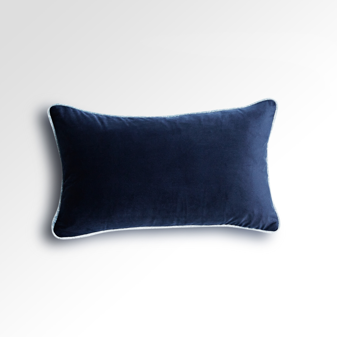 Flex Dark Blue Premium Velvet Cushion with Light Blue Piping - Rectangle